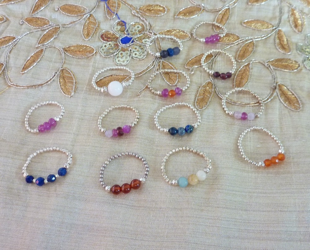 Fine rings of silver pearls and semi-precious stones
