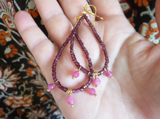 Persée | Boucles d’oreilles de grenat et de tourmaline rose