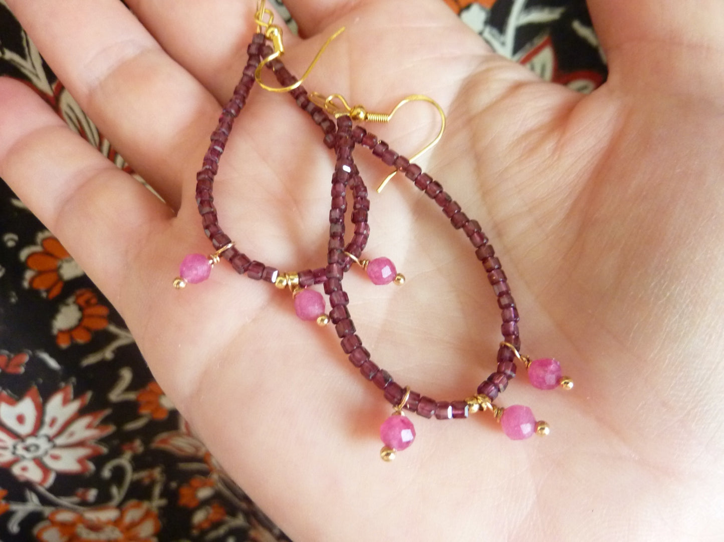 Persée | Boucles d’oreilles de grenat et de tourmaline rose