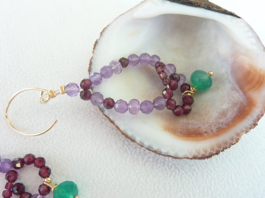Hermione | Boucles d'oreilles de pierres entrelacées améthyste grenat