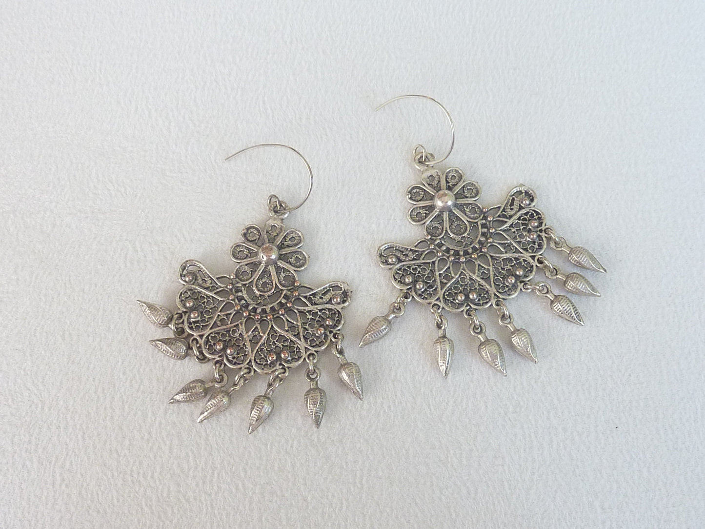 Indian style tassel earrings, silver