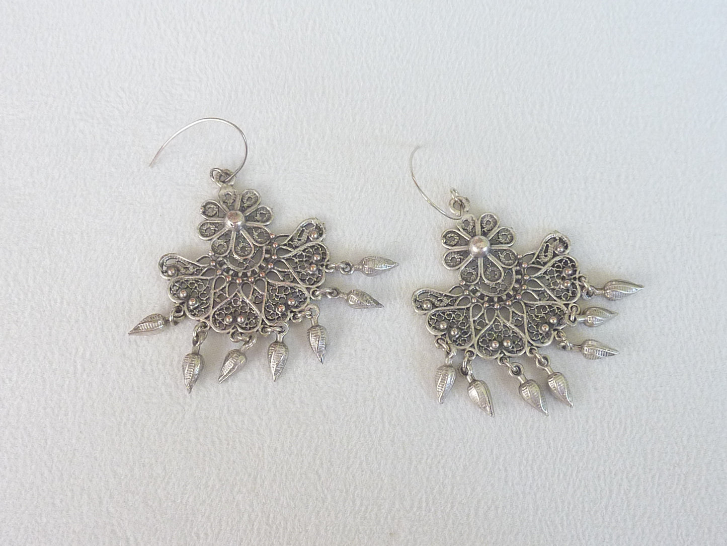Indian style tassel earrings, silver