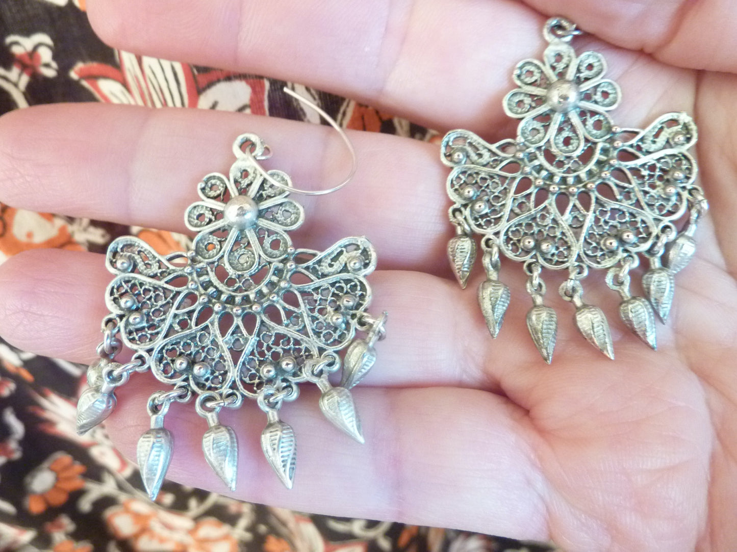 Indian style tassel earrings, silver