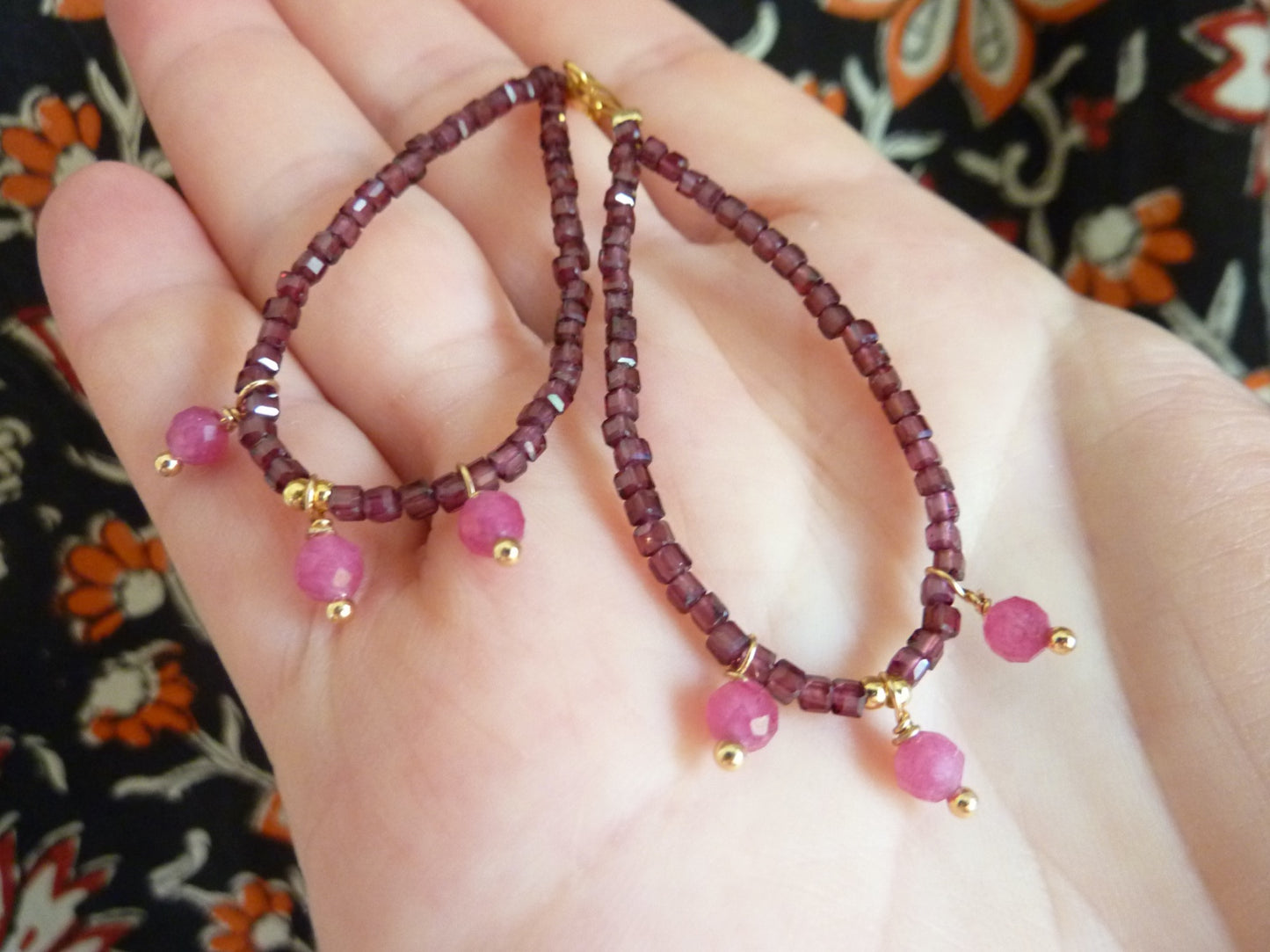 Persée | Boucles d’oreilles de grenat et de tourmaline rose