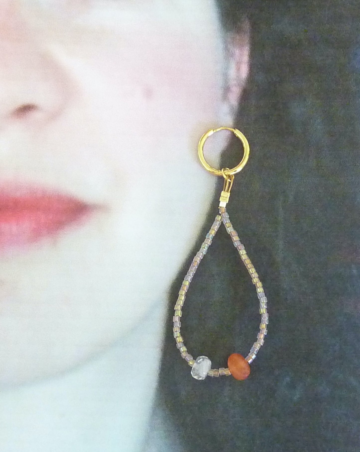 Esmée | Boucles d’oreilles miyuki, cornaline et quartz rose