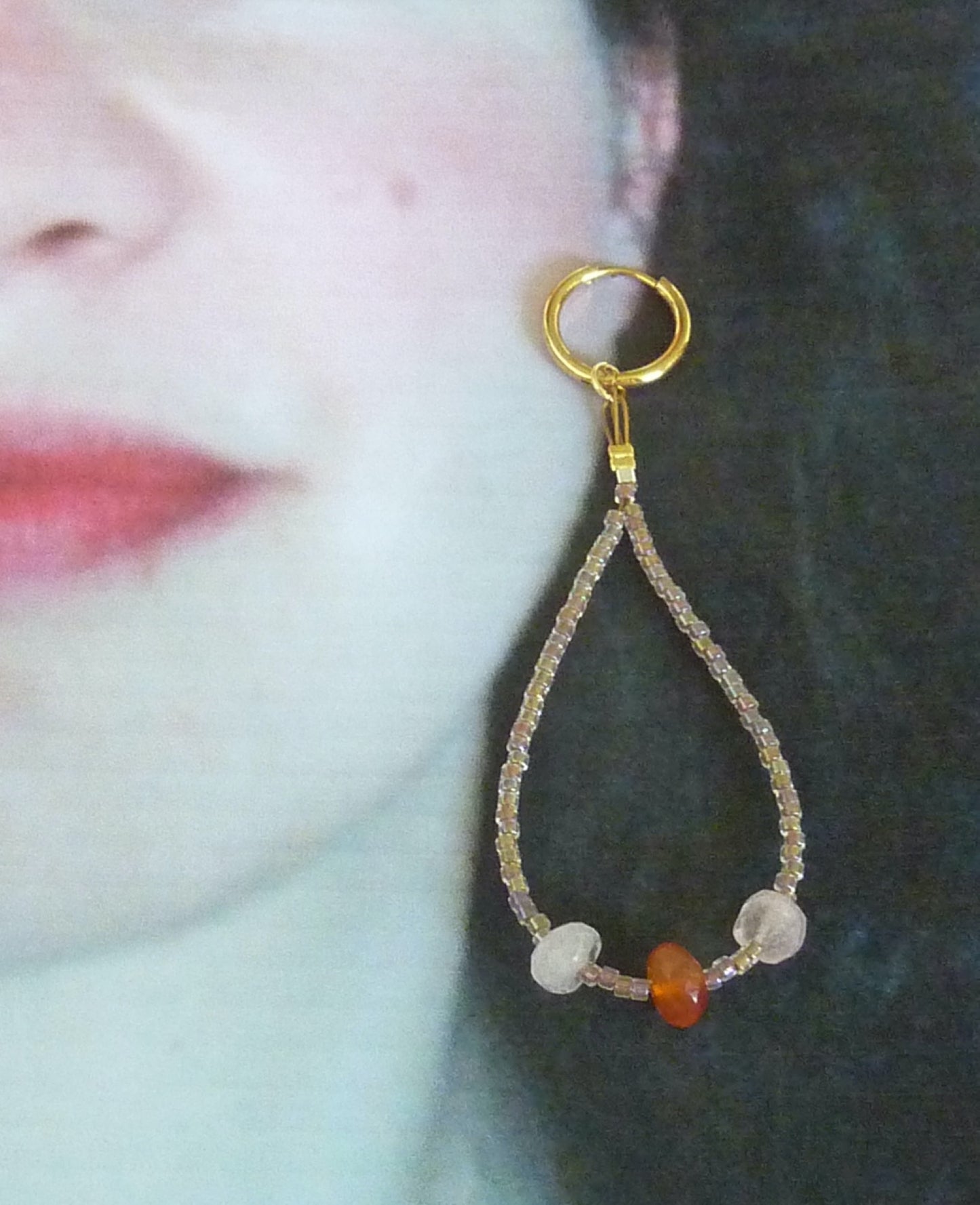Esmée | Boucles d’oreilles miyuki, cornaline et quartz rose