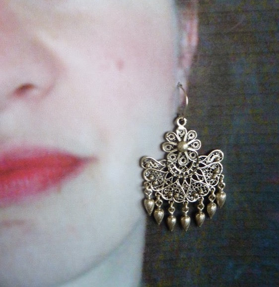 Indian style tassel earrings, silver