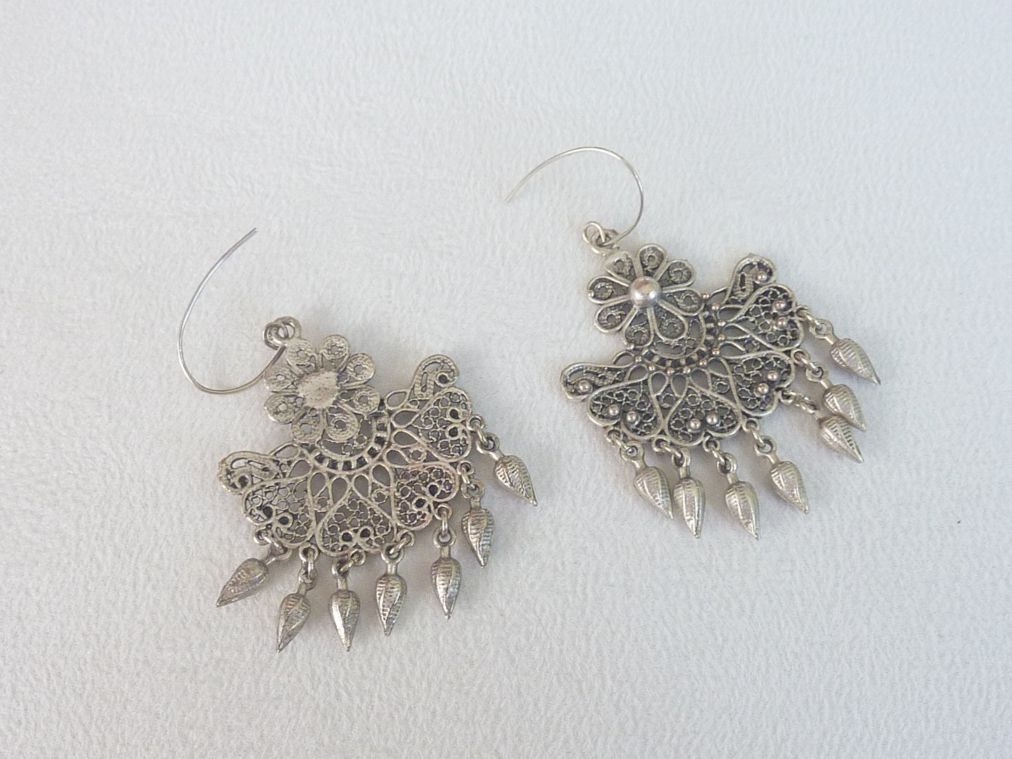 Indian style tassel earrings, silver