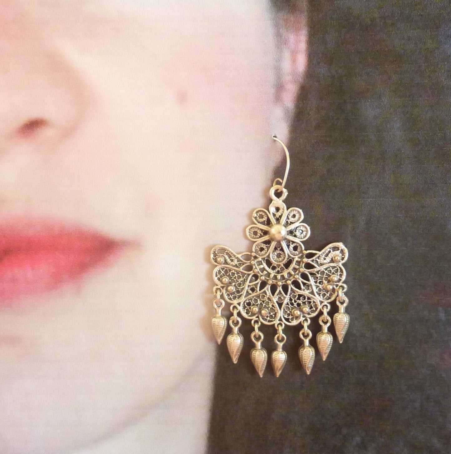 Indian style tassel earrings, silver