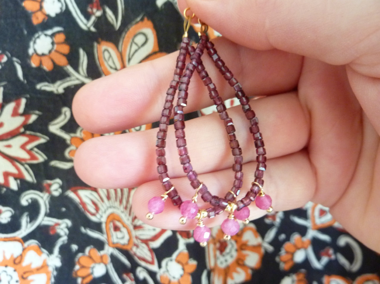 Persée | Boucles d’oreilles de grenat et de tourmaline rose