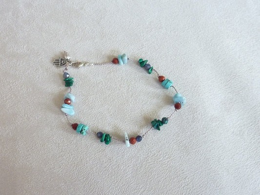 Kalampati | Bracelet fin de pierres nouées larimar jaspe rouge