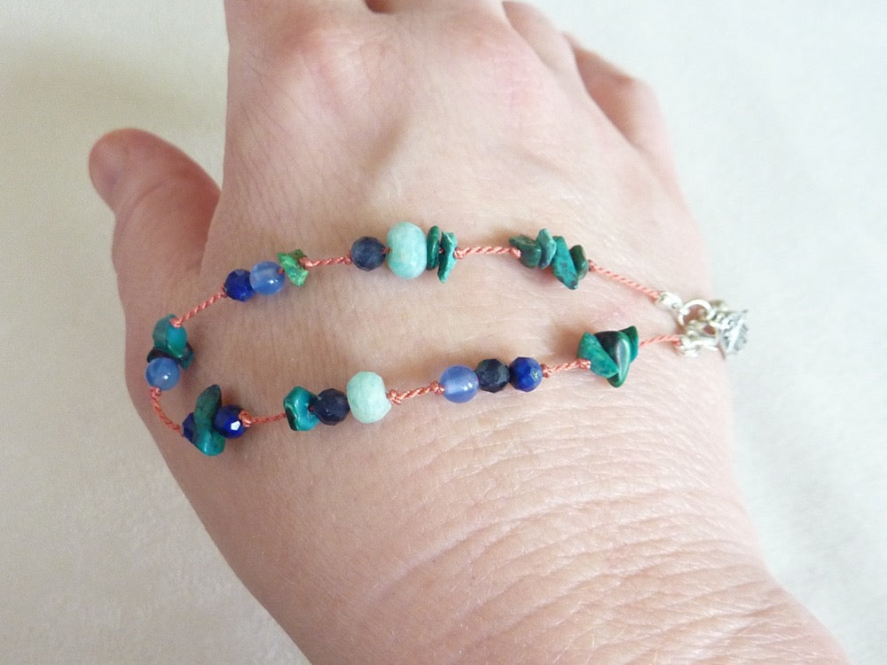 Kanthamani | Bracelet fin de pierres nouées amazonite