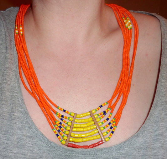 Indian Ethnic | Collier ethnique multi-rangs orange