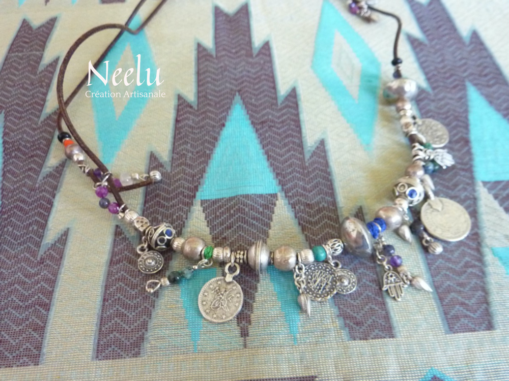 Kohinoor | Collier - bracelet de breloques de pierres et d’argent