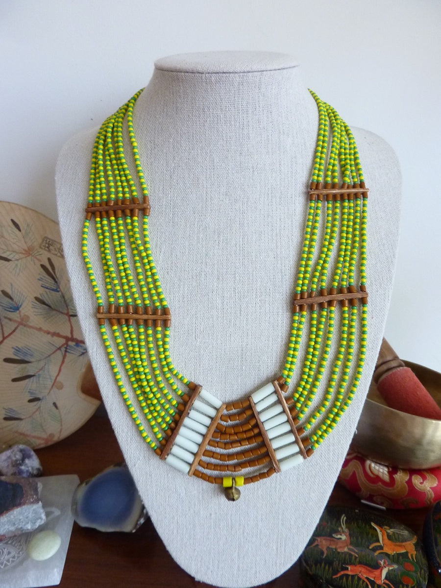 Indian Ethnic | Grand collier tribal multi-rangs vert