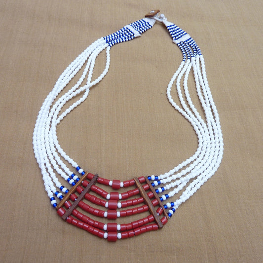 Indian Ethnic | Collier tribal multi-rangs blanc rouge bleu