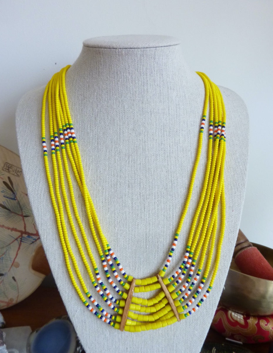 Indian Ethnic | Collier ethnique multi-rangs jaune