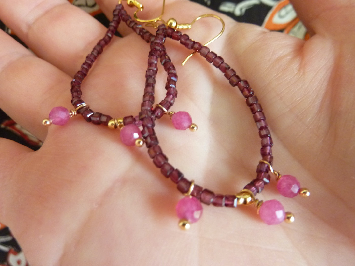 Persée | Boucles d’oreilles de grenat et de tourmaline rose
