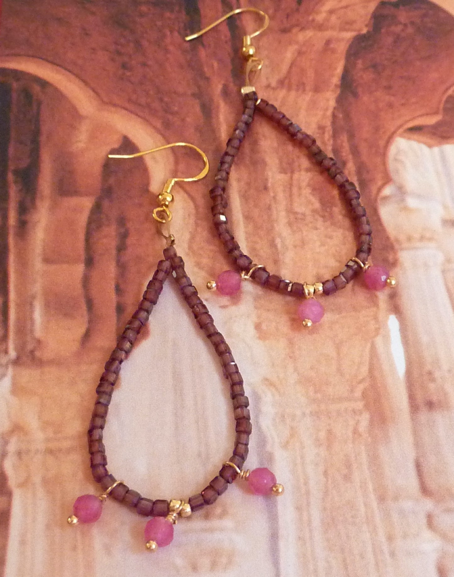 Persée | Boucles d’oreilles de grenat et de tourmaline rose