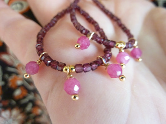 Persée | Boucles d’oreilles de grenat et de tourmaline rose