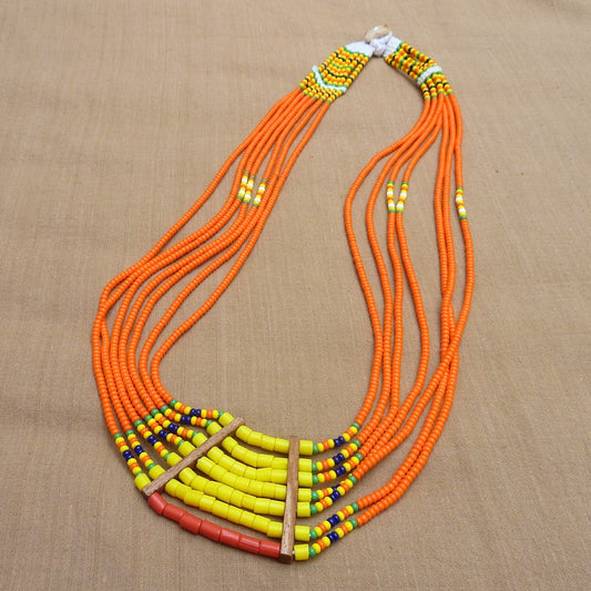 Indian Ethnic | Collier ethnique multi-rangs orange