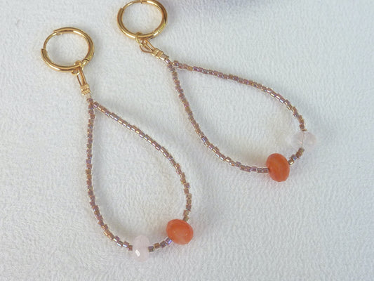 Esmée | Boucles d’oreilles miyuki, cornaline et quartz rose