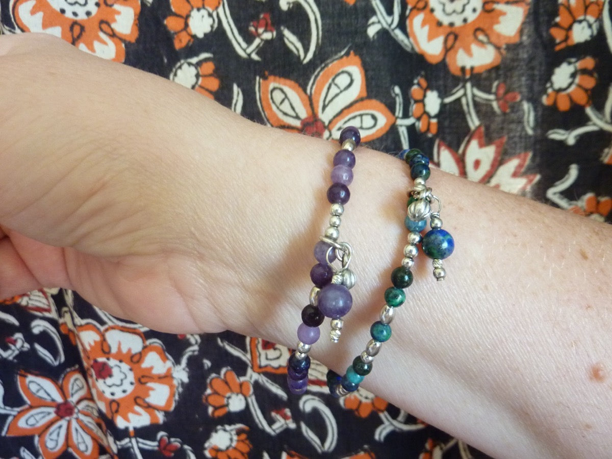 Fine bracelet of silver beads and semi-precious stones