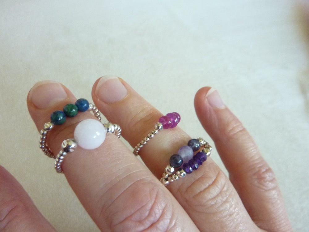 Fine rings of silver pearls and semi-precious stones