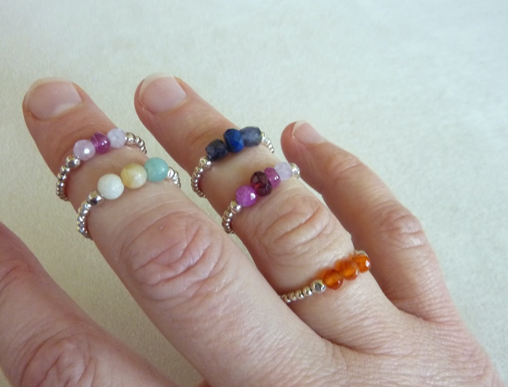 Fine rings of silver pearls and semi-precious stones