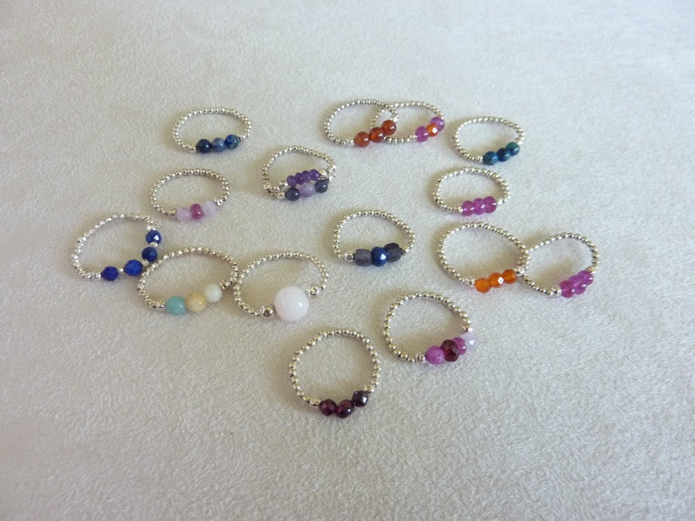 Fine rings of silver pearls and semi-precious stones