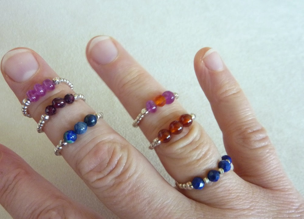 Fine rings of silver pearls and semi-precious stones