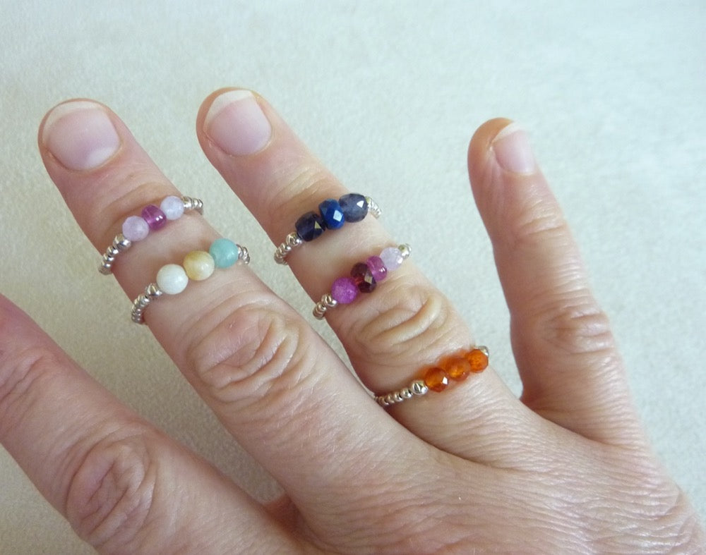 Fine rings of silver pearls and semi-precious stones