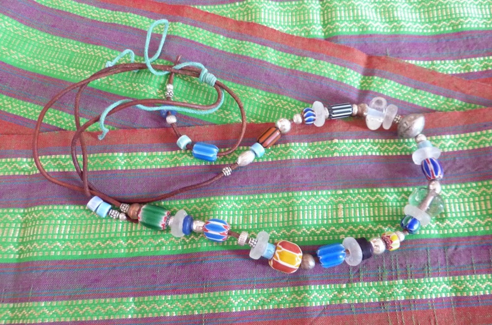 Indian and African beaded necklace, adjustable size