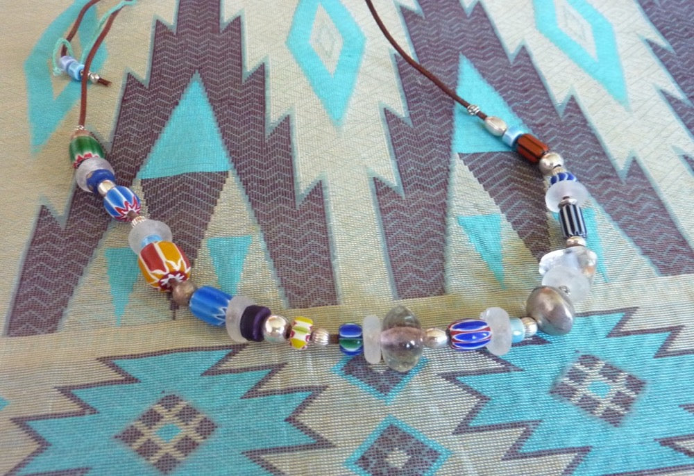 Indian and African beaded necklace, adjustable size