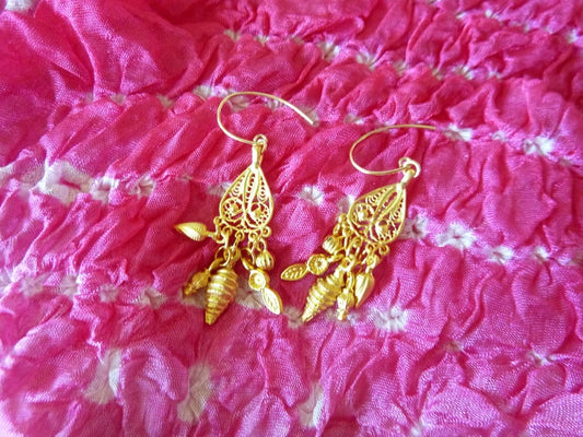 Gold filled hook tassel earrings and gold plated charms