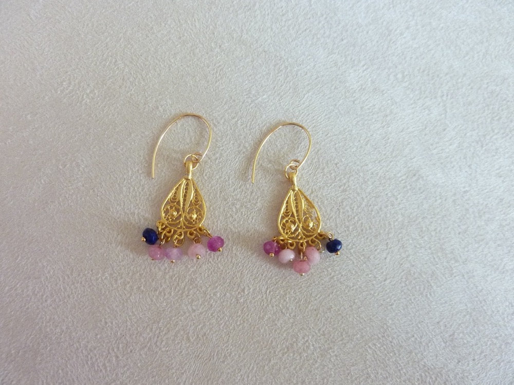 Gold filled hook tassel earrings and gold plated charms