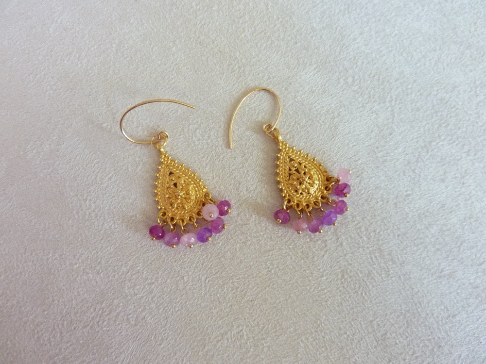 Gold filled hook tassel earrings and gold plated charms