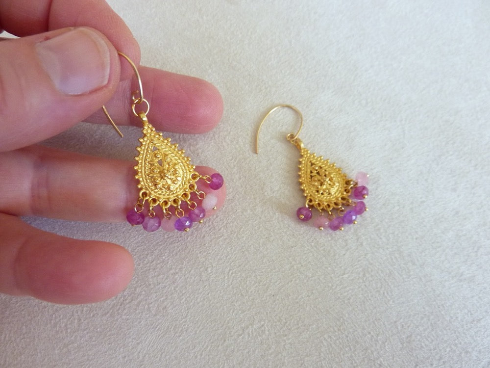 Gold filled hook tassel earrings and gold plated charms