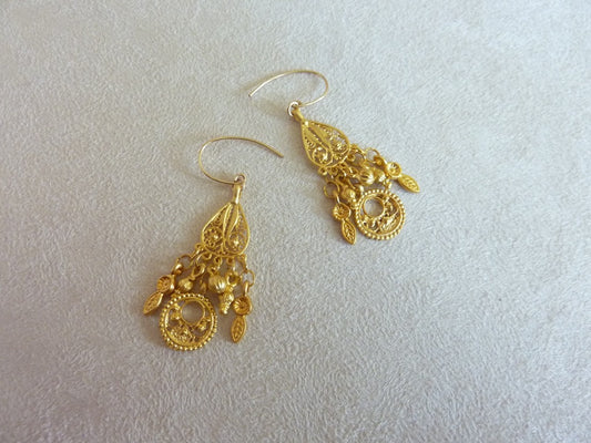 Gold filled hook tassel earrings and gold plated charms