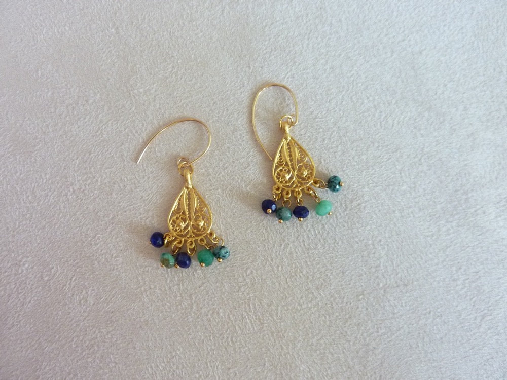 Gold filled hook tassel earrings and gold plated charms