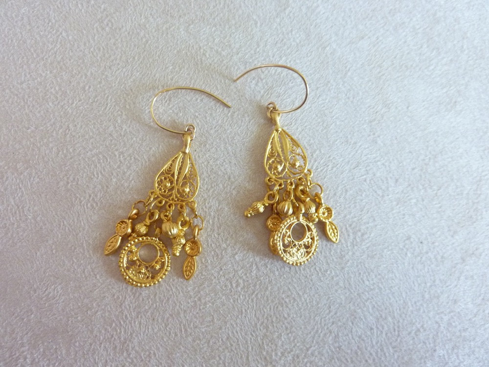 Gold filled hook tassel earrings and gold plated charms