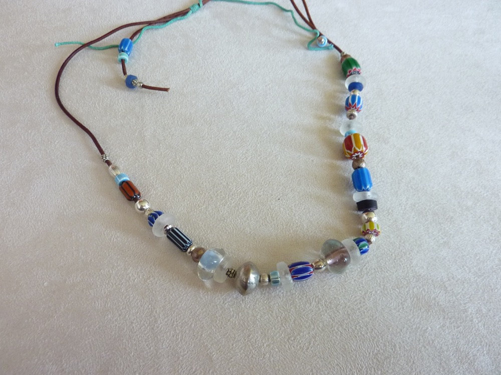 Indian and African beaded necklace, adjustable size