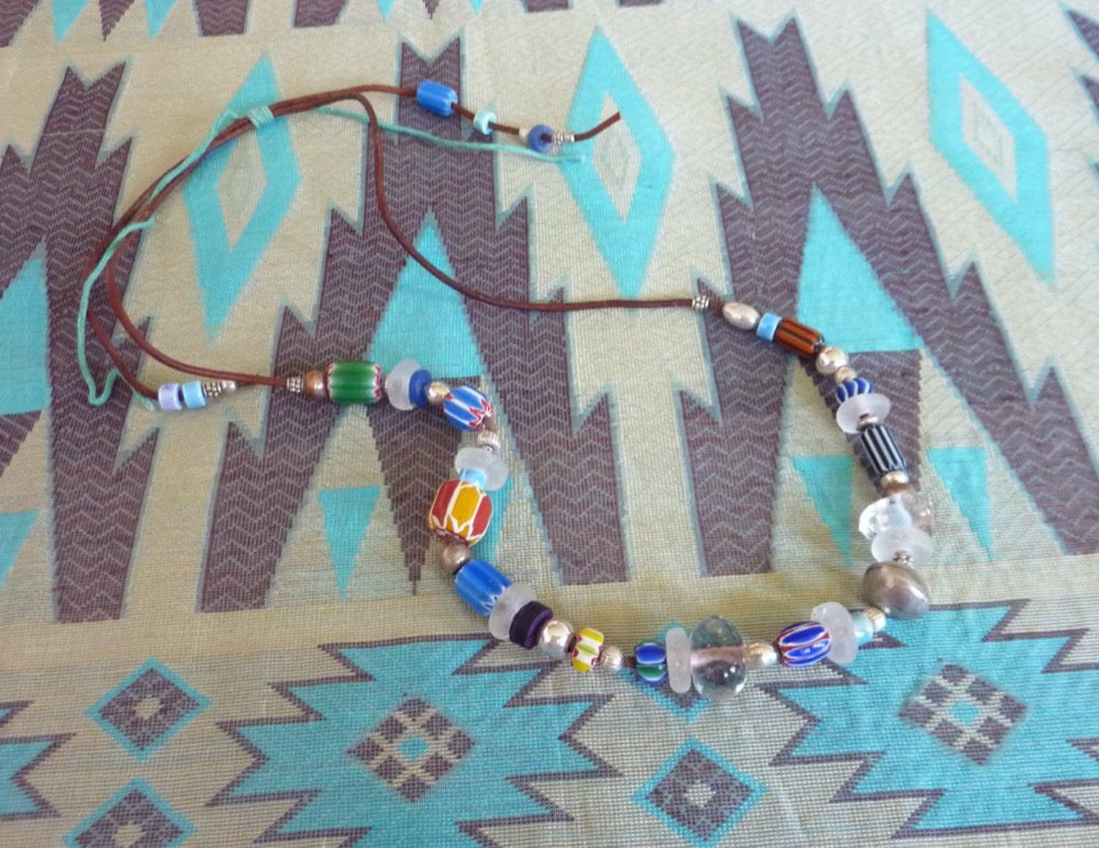 Indian and African beaded necklace, adjustable size