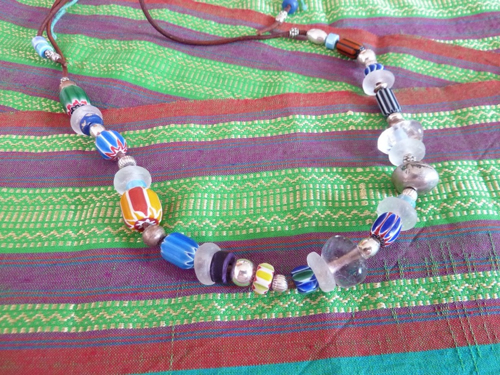 Indian and African beaded necklace, adjustable size