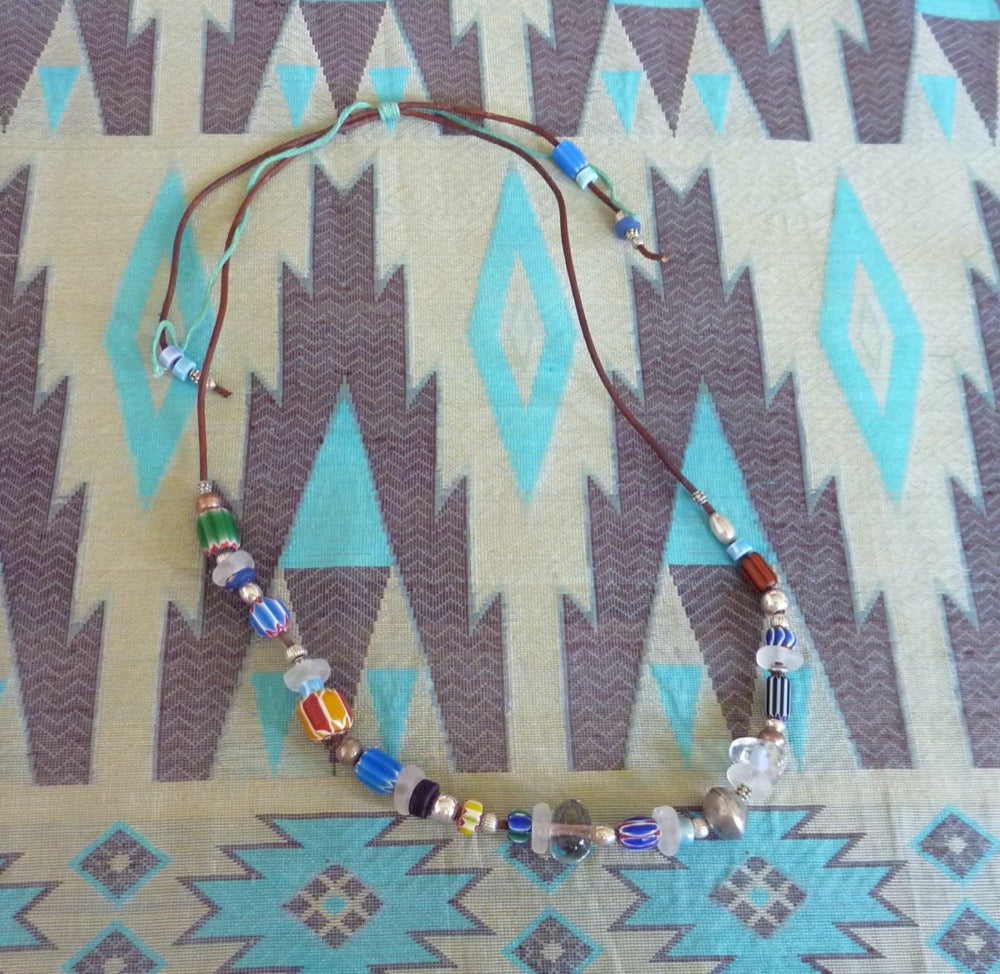 Indian and African beaded necklace, adjustable size