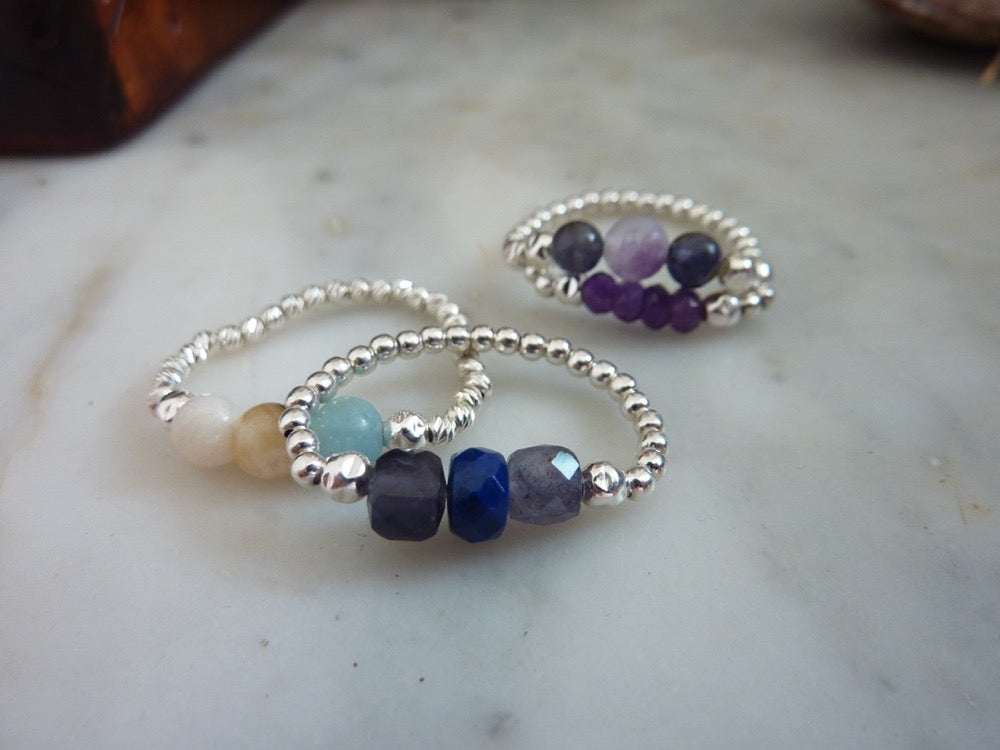 Fine rings of silver pearls and semi-precious stones