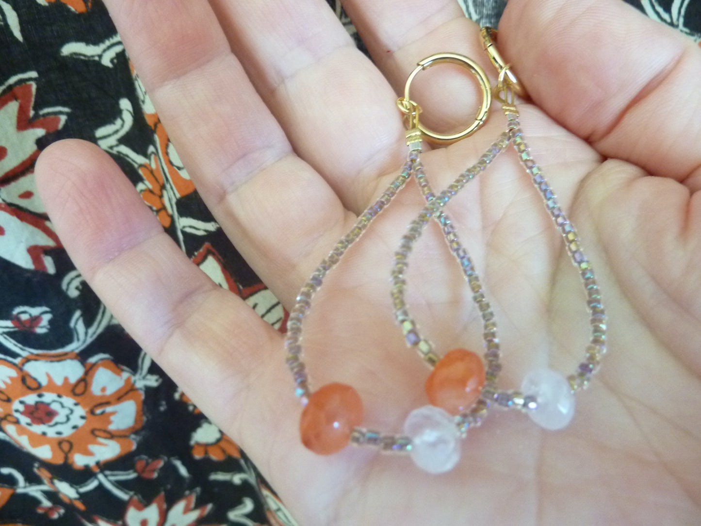 Esmée | Boucles d’oreilles miyuki, cornaline et quartz rose